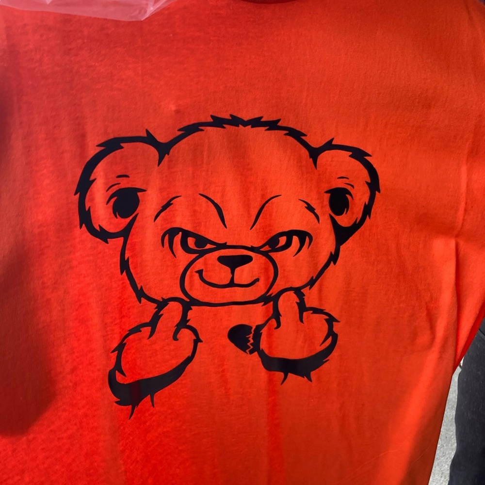 Teddy bear T-shirt brand never worn, color, orange size small medium or large